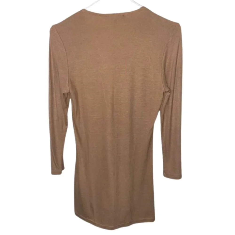 INC International Concepts Brown Ribbed Lined V-Neck Long Sleeve Top Large - Picture 3 of 7